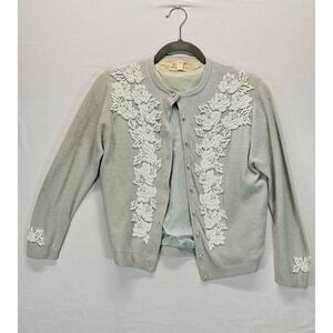 Banff Vintage Gray Lamb Wool Angora Beaded Cardigan Sz 36 Sweater Needs Repairs
